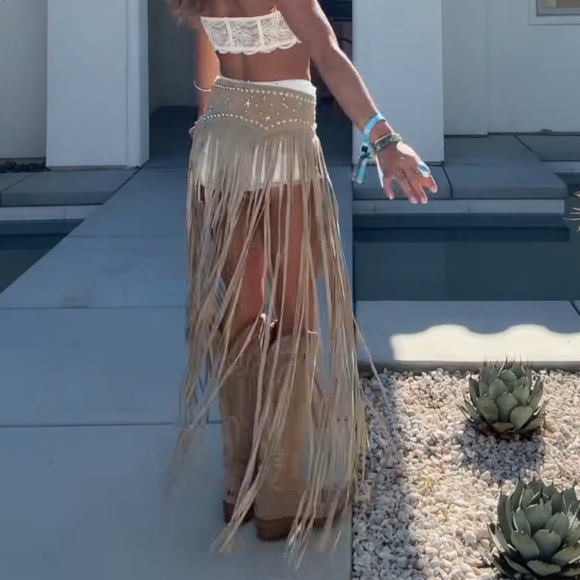 Paris Texas Tan Fringe Maxi Belt by Free People - Picture 4 of 17